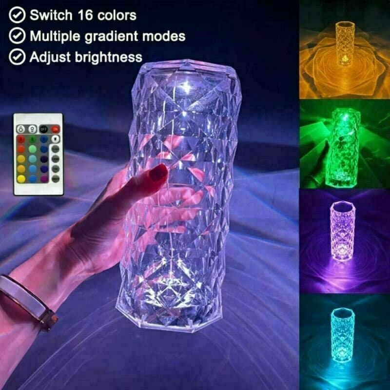 USA LED Crystal Table Lamp Diamond Rose Night Light Touch Atmosphere Bedside Bar